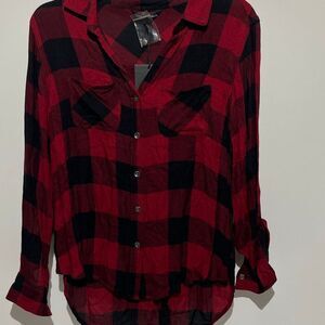 Rock & Republic Women's Red Black Buffalo Plaid Button Up Flannel Shirt XS NWT